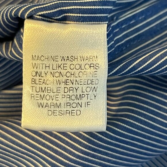 Roundtree & Yorke Blue & White Striped Cotton mens's  Button-Down Shirt M - Picture 7 of 15